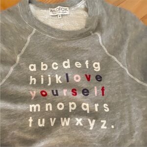 Wildfox Couture Jumper Heather Gray Sweatshirt Love Yourself ABCs white
